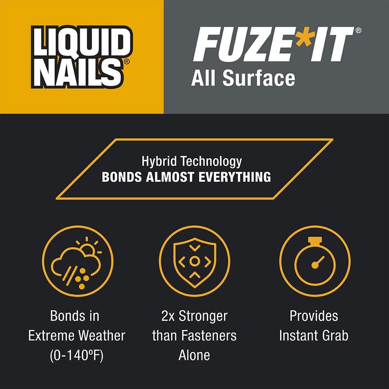 Liquid Nails 56198673380 LN-2000 FuzeIt All Surface Construction Adhesive (9-Ounce) , Gray - Image 2